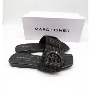 Marc Fisher Womens Black Loree Raffia Buckle Slide Sandals 5.5 NEW